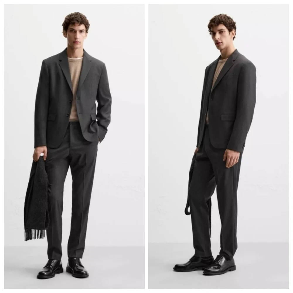 New Zara Comfort Slim Fit Lapel Collar Button Front Anthracite Grey Suit Blazer
